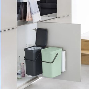 Кош за разделно събиране на боклук Brabantia Sort&Go 1005513, 2x12 л, Монтаж върху врата на кухненски шкаф, Сив/зелен