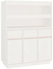 818216 vidaXL Висок шкаф, бял, 89x40x116,5 см, борово дърво масив