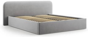 Светлосиво двойно тапицирано легло с място за съхранение с включена подматрачна рамка 160x200 cm Elizabeth – Micadoni