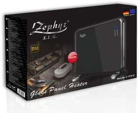 Конвектор със стъклен панел ZEPHYR ZP 1974 G, 2000W, За стена или под, 2 степени, Дистанционно, 5 до 35°C, LCD, Черен