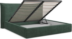 Зелено двойно легло 160x200 cm тапицирано с място за съхранение с включена подматрачна рамка Esala – Makamii