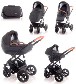 Бебешка комбинирана количка 3в1 MIA LORELLI - Black LEATHER