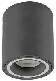 RABALUX Kobald, indoor ceiling lamp, grey aluminium lamp with white acryl shade, round downlight, GU10 1xMAX25W, D8cm, H10cm, bu