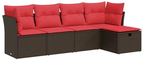 3325270 vidaXL Градински комплект с възглавници, 5 части, кафяв полиратан