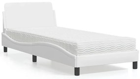 3208338 vidaXL Легло с матрак, бяло, 90x200 см, изкуствена кожа