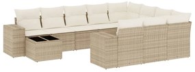 3255465 vidaXL Градински диван с възглавници, 11 части, бежов полиратан