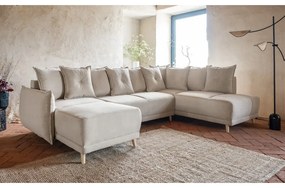 Бежов ъглов диван от велур (десен ъгъл/U-образна форма) Lazy Lukka - Miuform