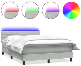3316977 vidaXL Боксспринг легло с матрак и LED, светлосиво, 140x210 см, кадифе