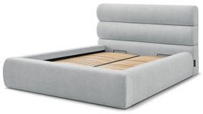 Светлосиво тапицирано двойно легло с място за съхранение с решетка 160x200 cm Jagna - Bobochic Paris