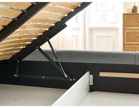 Светлосиво тапицирано двойно легло с място за съхранение с решетка 180x200 cm Vernon - Bobochic Paris