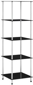 249511 vidaXL Етажерка с 5 рафта, черна, 40x40x130 см, закалено стъкло