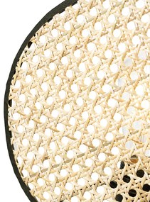 Ръстична настолна лампа черна с ратан 25 см - Kata