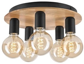 Плафон DUSTY 5xE27/15W/230V Ø 34 см дъб/черен