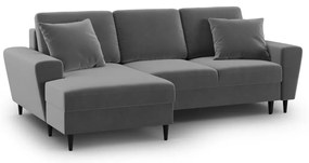 Светлосив кадифен разтегателен ъглов диван с място за съхранение (ляв ъгъл) Kyoto – Cosmopolitan Design