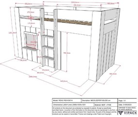Бяло повдигнато легло от бор 90x200 cm RENO - Vipack