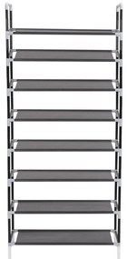 Стелаж за обувки с 8 рафта, метал и нетъкан текстил, черен