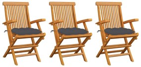 3062529 vidaXL Градински столове с възглавници антрацит 3 бр тик масив