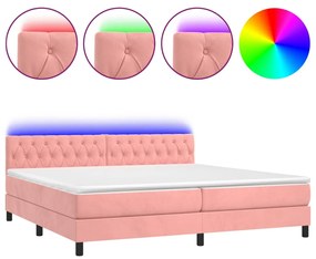 3134608 vidaXL Боксспринг легло с матрак и LED, розово, 200x200 см, кадифе