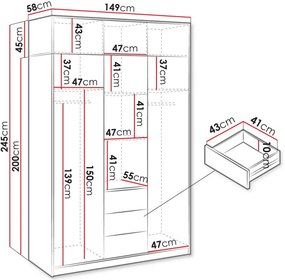 Гардероб Kos 3D 3 врати с горно съхранение