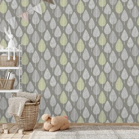 Тапет – Сиви и зелени листа на сив фон