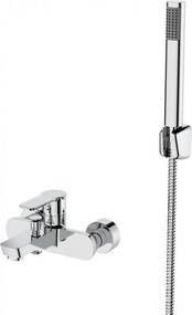 Стенен смесител за вана и душ Финес ICF 6101051C, месинг, хром, с душ, държач и шлаух, 20.4х19.6х10.7см