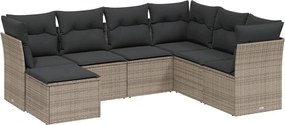 3263216 vidaXL Градински диван с възглавници, 7 части, полиратан, сив