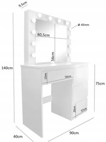 Тоалетка в дървесен декор с LED огледало и 4 чекмеджета