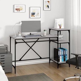 826712 vidaXL Бюро с рафтове сив сонома 135x50x90 см инженерно дърво и желязо