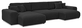 Тъмносив сгъваем/с място за съхранение ъглов диван от рипсено кадифе (U форма) Sarina – Ropez