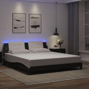 3214129 vidaXL Рамка за легло с LED без матрак Zadar черно-бяла 180x200 см