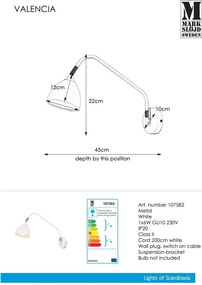 Бяла стенна лампа Valencia - Markslöjd