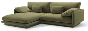 Светлозелен кадифен ъглов диван (ляв ъгъл) Torino – Micadoni