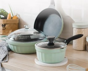 Касерола BUYDEEM CP141, 1.8 л, Стъклен капак, Лят алуминий, Без PFOA, Незалепващо покритие, Зелен