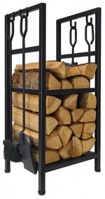 Стойка за дърва за огрев с инструменти Adler AD 6815, До 80 кг, Два рафта, Стоманена конструкция, Черен