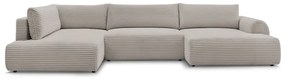Светлосиво-бежов разтегателен ъглов диван от рипсено кадифе (десен ъгъл/"U" форма) Lucien – Bobochic Paris