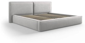 Светлосиво тапицирано двойно легло с място за съхранение и решетка 200x200 cm Arendal - Cosmopolitan Design