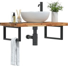 3302853 vidaXL Стенен рафт за мивка, стомана и масивно дърво акация