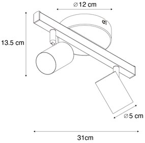 Таванен прожектор черен GU10 50mm 2-светлини вкл. подсветка - Back Up