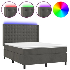 3139800 vidaXL Боксспринг легло с матрак и LED, тъмносиво, 140x190 см, кадифе