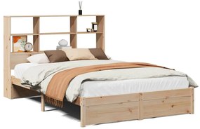 3322383 vidaXL Легло с етажерка за книги, без матрак, 135x190 см, бор масив