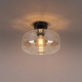 Таванна лампа в стил арт деко черна с кехлибарено стъкло - Bizle