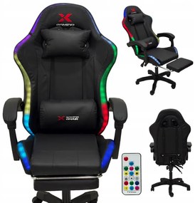 Xgaming LED геймърски стол с поставка за крака - черен