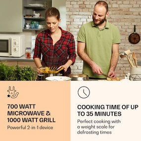 Klarstein Caroline, микровълнова фурна, 20 л, 700/1000 W, Ø 25.5 см, QuickSelect, ретро, кремаво