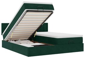 3312968 vidaXL Османска легло с матраци и LED, тъмнозелено, 200x200 см, кадифе