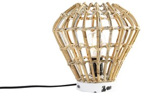 Ръстична настолна лампа бамбук с бяло - Canna Diamond