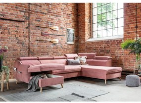 Светлорозов кадифен U-образен ъглов разтегателен диван (десен ъгъл) Sweet Harmony - Miuform