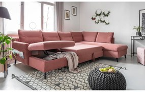 Розов U-образен разтегателен диван от кадифе, десен ъгъл Stylish Stan - Miuform
