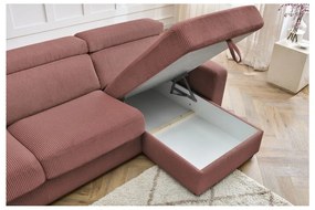 Розов разтегателен ъглов диван от рипсено кадифе (променлив) Monaco – Bobochic Paris