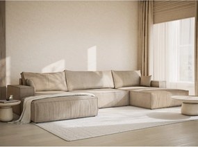 Бежов шенилов сгъваем/с място за съхранение ъглов диван (U форма) Kyoto – Maison de Rêve