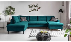 Тюркоазено кадифе, U-образен разтегателен диван, ляв ъгъл Stylish Stan - Miuform